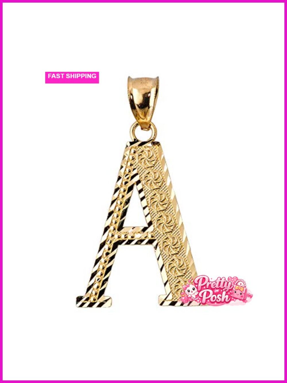 14k Yellow Gold Initial Letter A Charm Pendant, Fine Jewelry Charm
